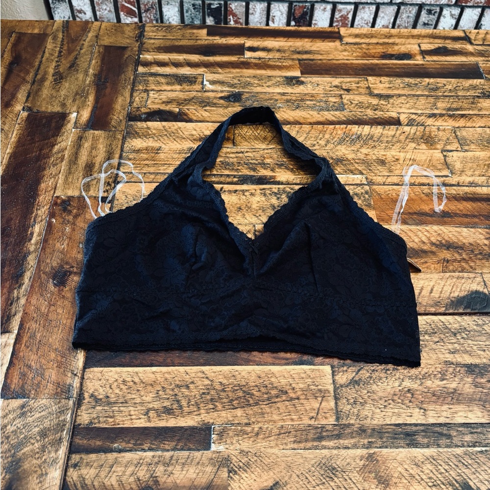 PINK Victoria's Secret Black Lace Halter Bralette